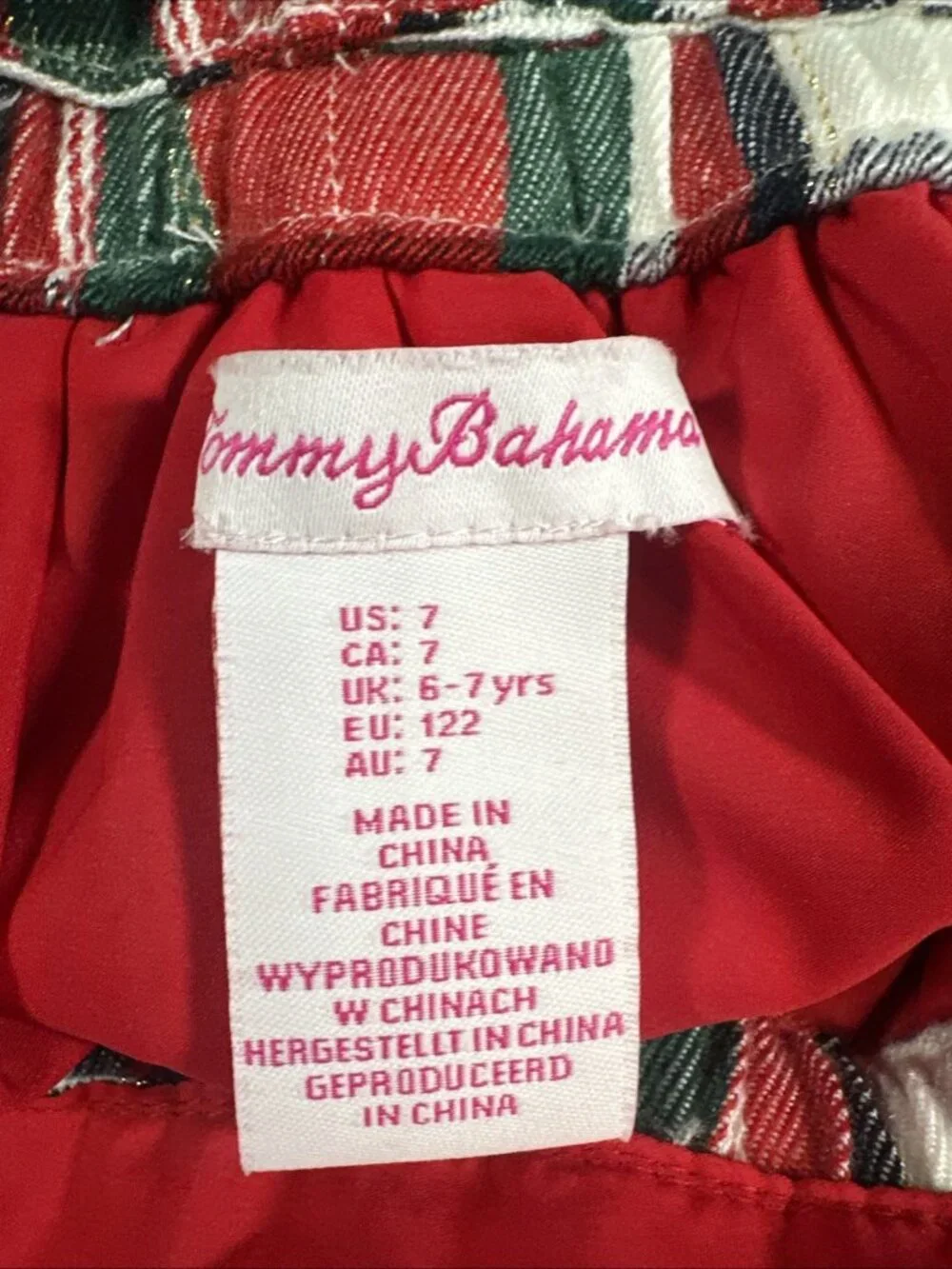 Tommy Bahama Pinafore Jumper Dress Girls Size 7 Plaid Christmas Holiday